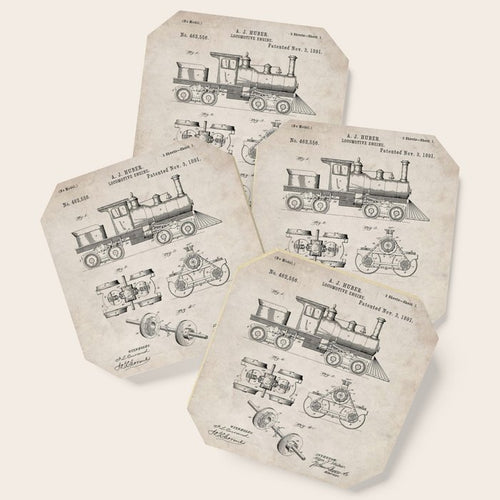 Train Locomotive Patent - Steam Train Art - Antique Coaster