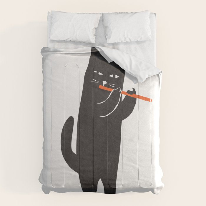 Black cat with flute Comforter Gallery Image 1