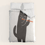 Black cat with flute Comforter Gallery Image 6