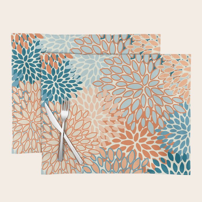 Festive, Floral Prints, Blooms, Orange, Teal Placemat Gallery Image 1