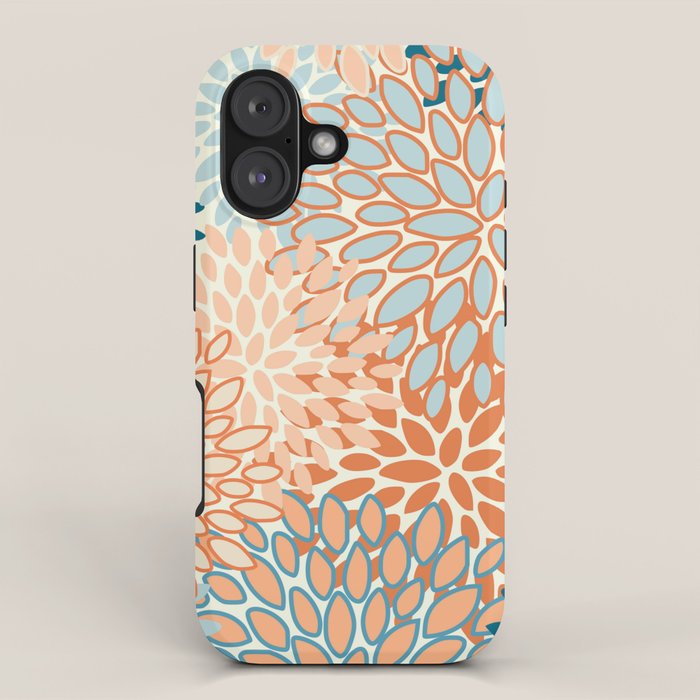 Festive, Floral Prints, Blooms, Orange, Teal iPhone Case Gallery Image 1