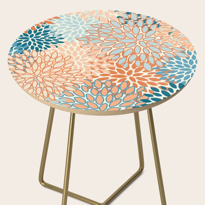 Festive, Floral Prints, Blooms, Orange, Teal Side Table Gallery Image 2