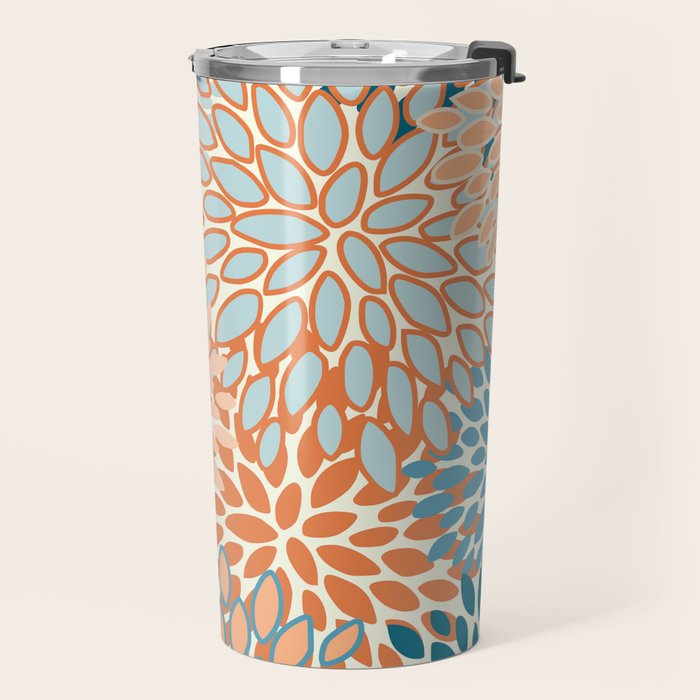 Festive, Floral Prints, Blooms, Orange, Teal Travel Mug Gallery Image 2