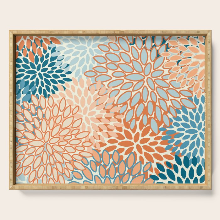 Festive, Floral Prints, Blooms, Orange, Teal Serving Tray Gallery Image 1