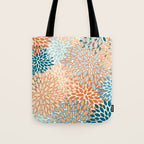 Festive, Floral Prints, Blooms, Orange, Teal Tote Bag Gallery Image 1