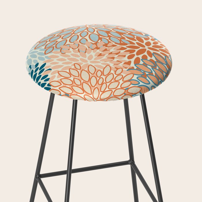 Festive, Floral Prints, Blooms, Orange, Teal Stool Gallery Image 2