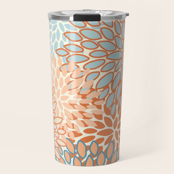 Festive, Floral Prints, Blooms, Orange, Teal Travel Mug Gallery Image 1