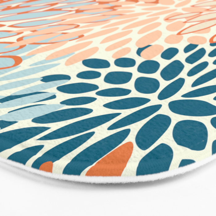 Festive, Floral Prints, Blooms, Orange, Teal Bath Mat Gallery Image 3