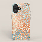 Festive, Floral Prints, Blooms, Orange, Teal iPhone Case Gallery Image 1