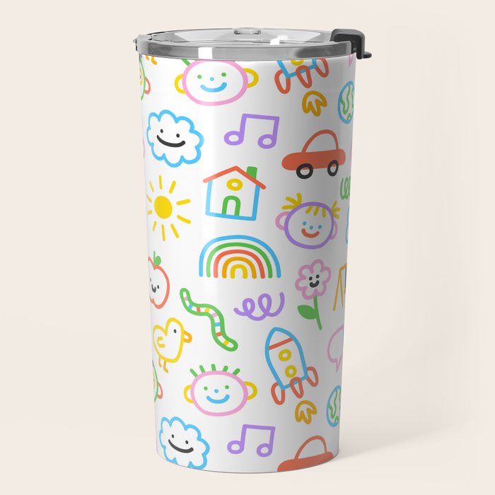 Colorful funny kid doodle art pattern Travel Mug Gallery Image 2