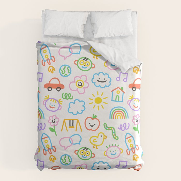 Colorful funny kid doodle art pattern Duvet Cover Gallery Image 1