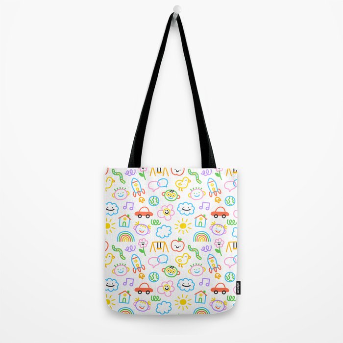 Colorful funny kid doodle art pattern Tote Bag Gallery Image 2