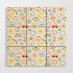 Colorful funny kid doodle art pattern Wood Wall Art Gallery Image 1