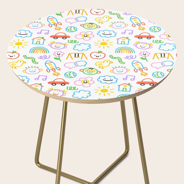 Colorful funny kid doodle art pattern Side Table Gallery Image 2