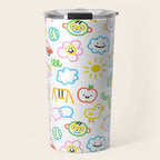 Colorful funny kid doodle art pattern Travel Mug Gallery Image 1