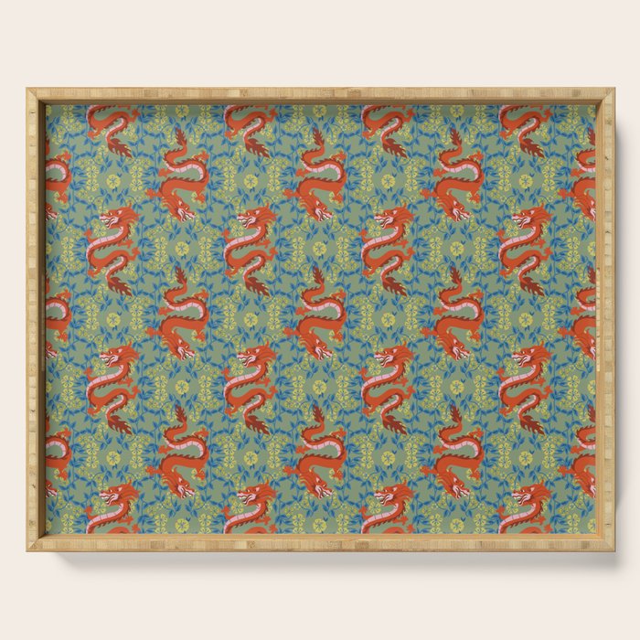 Floral Dragon Chinoiserie  Serving Tray Gallery Image 1