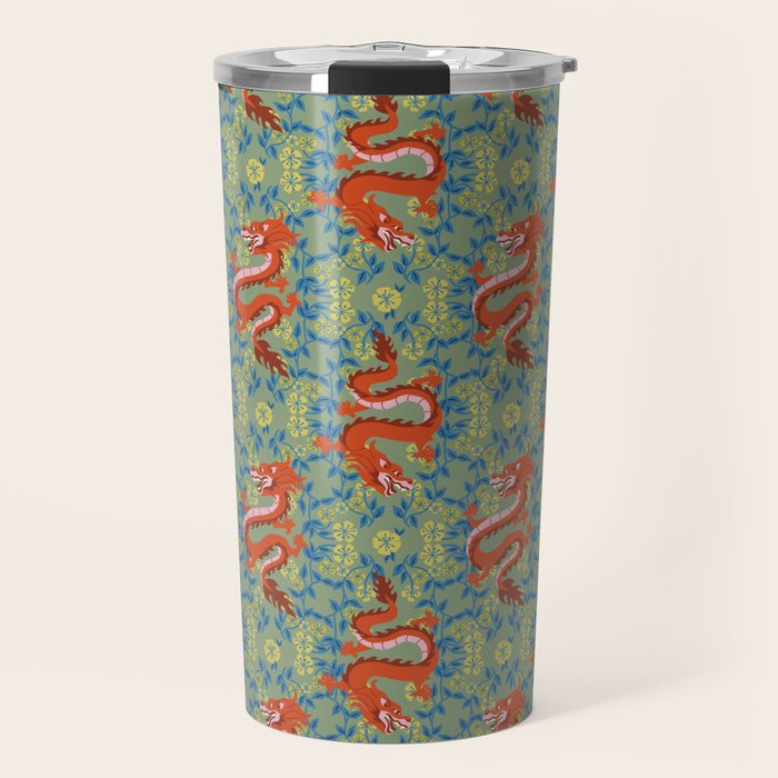 Floral Dragon Chinoiserie  Travel Mug Gallery Image 1