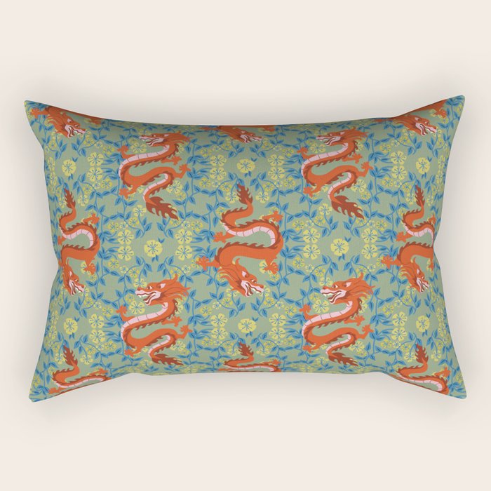 Floral Dragon Chinoiserie  Rectangular Pillow Gallery Image 1
