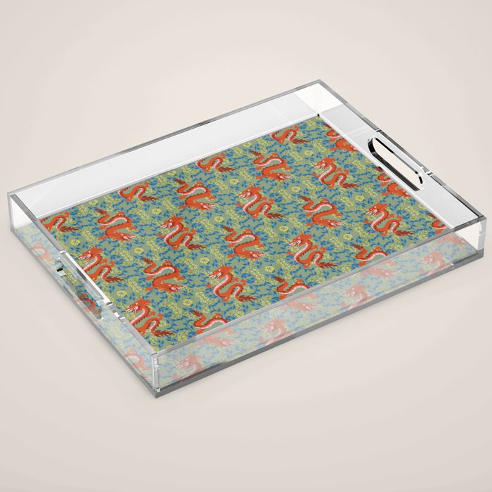 Floral Dragon Chinoiserie  Acrylic Tray Gallery Image 1