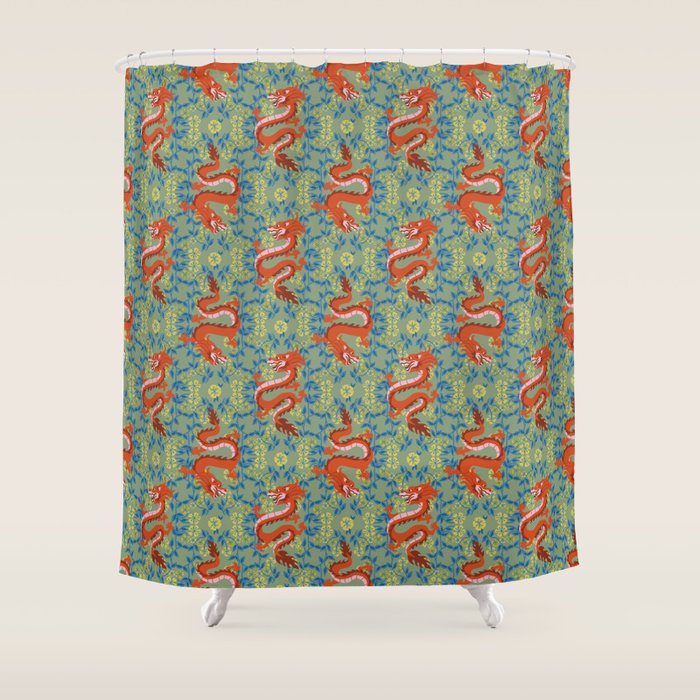 Floral Dragon Chinoiserie  Shower Curtain Gallery Image 1