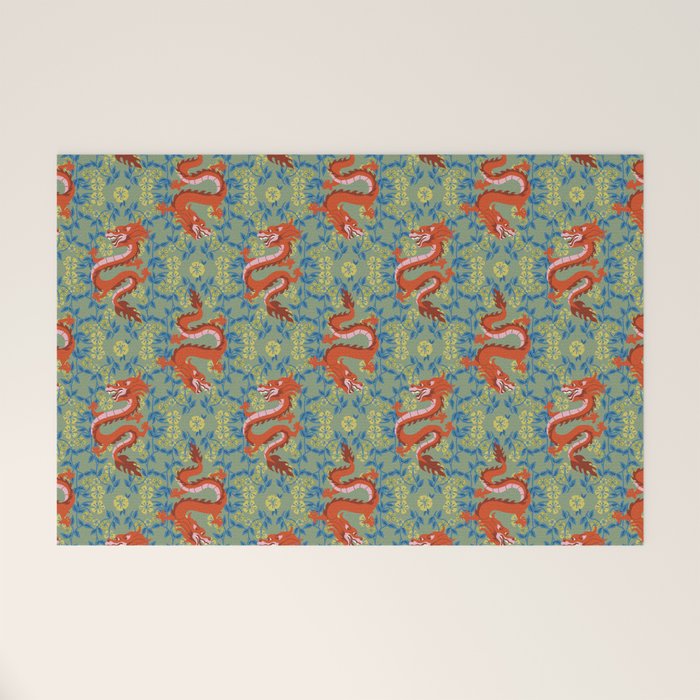 Floral Dragon Chinoiserie  Welcome Mat Gallery Image 1