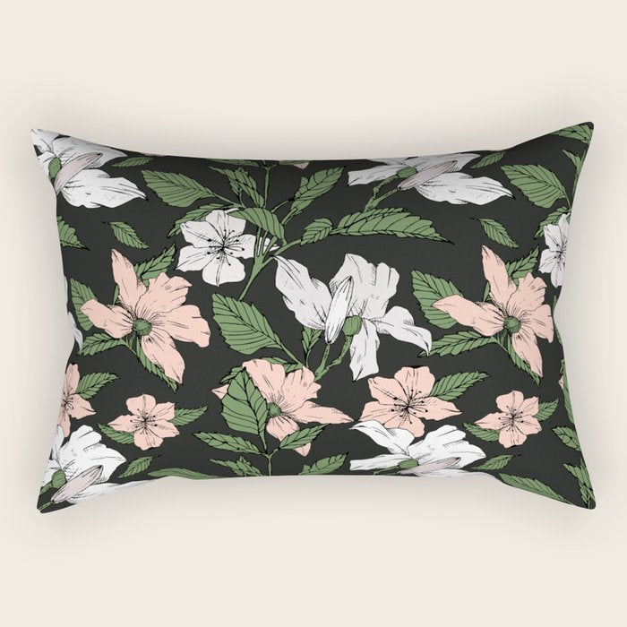 Flowers in the tropical night Rectangular Pillow Gallery Image 1