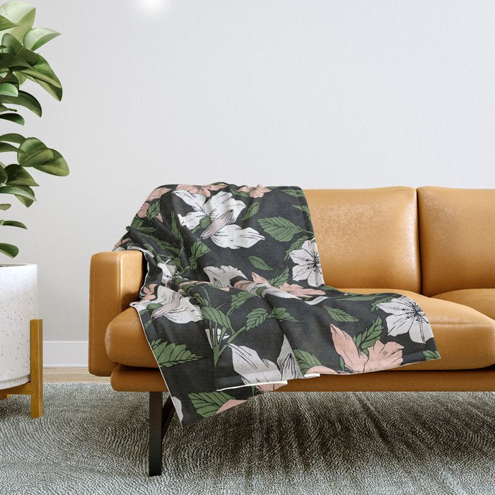Flowers in the tropical night Throw Blanket Gallery Image 1