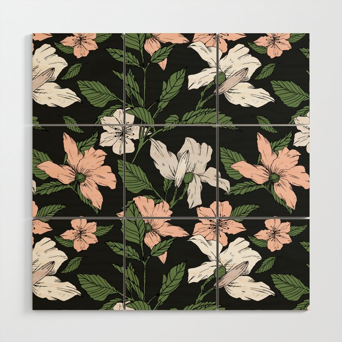 Flowers in the tropical night Wood Wall Art Gallery Image 1