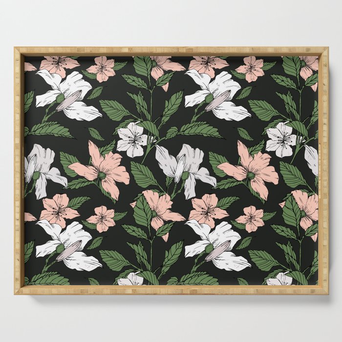 Flowers in the tropical night Serving Tray Gallery Image 1