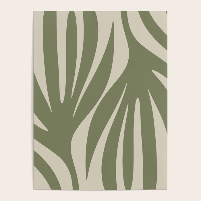 Maldives Abstract Seaweed Pattern in Vintage Olive Green and Beige Poster Gallery Image 4