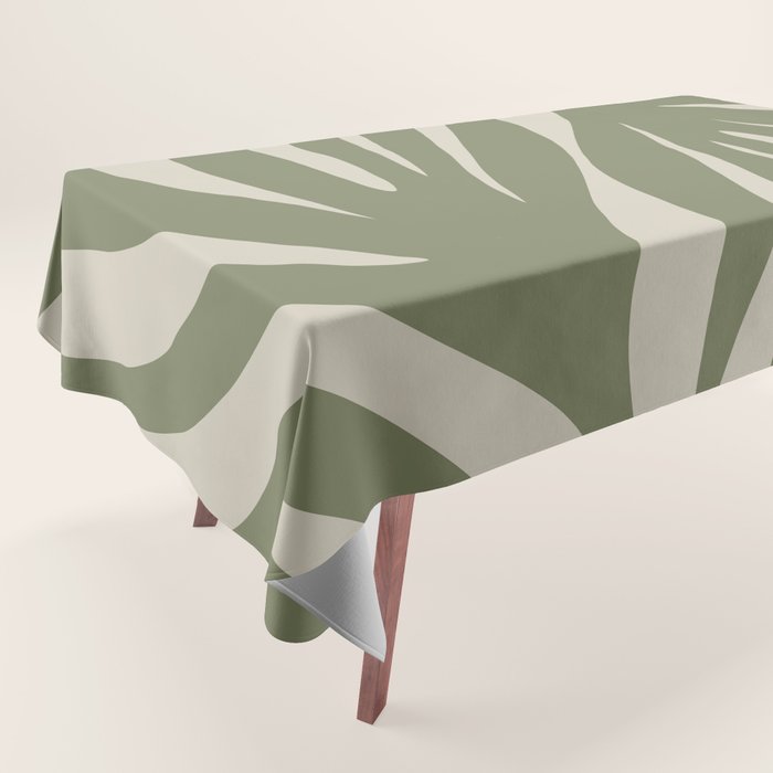 Maldives Abstract Seaweed Pattern in Vintage Olive Green and Beige Tablecloth Gallery Image 1