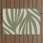 Maldives Abstract Seaweed Pattern in Vintage Olive Green and Beige Outdoor Rug Gallery Image 1