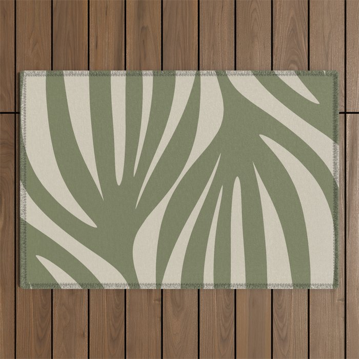 Maldives Abstract Seaweed Pattern in Vintage Olive Green and Beige Outdoor Rug Gallery Image 1
