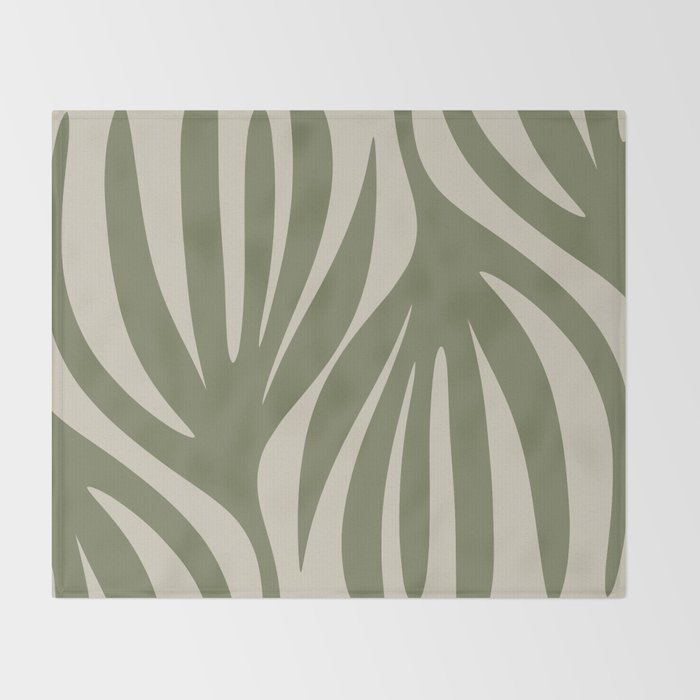 Maldives Abstract Seaweed Pattern in Vintage Olive Green and Beige Throw Blanket Gallery Image 2