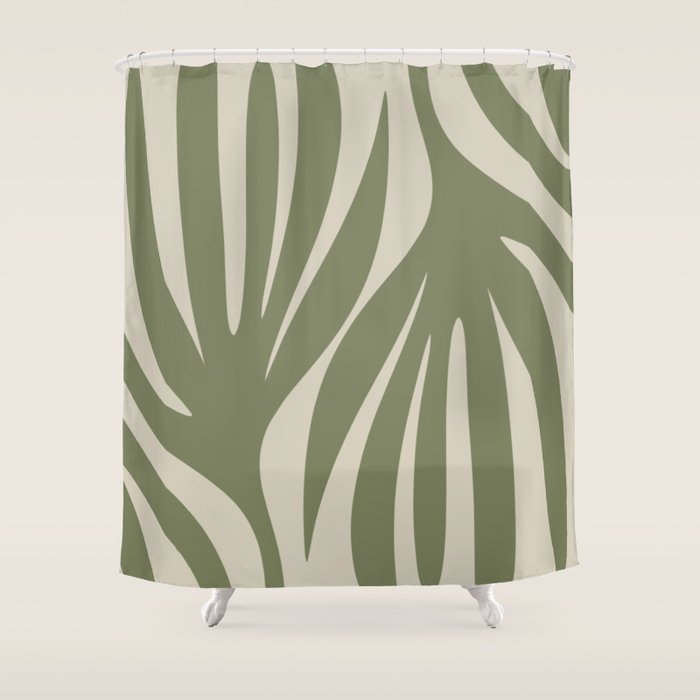 Maldives Abstract Seaweed Pattern in Vintage Olive Green and Beige Shower Curtain Gallery Image 1