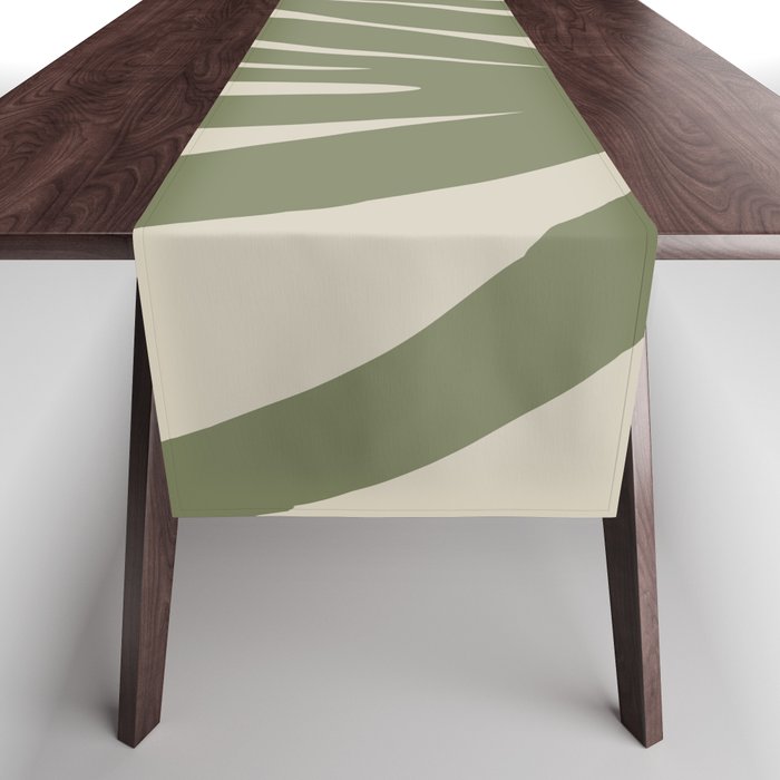 Maldives Abstract Seaweed Pattern in Vintage Olive Green and Beige Table Runner Gallery Image 1