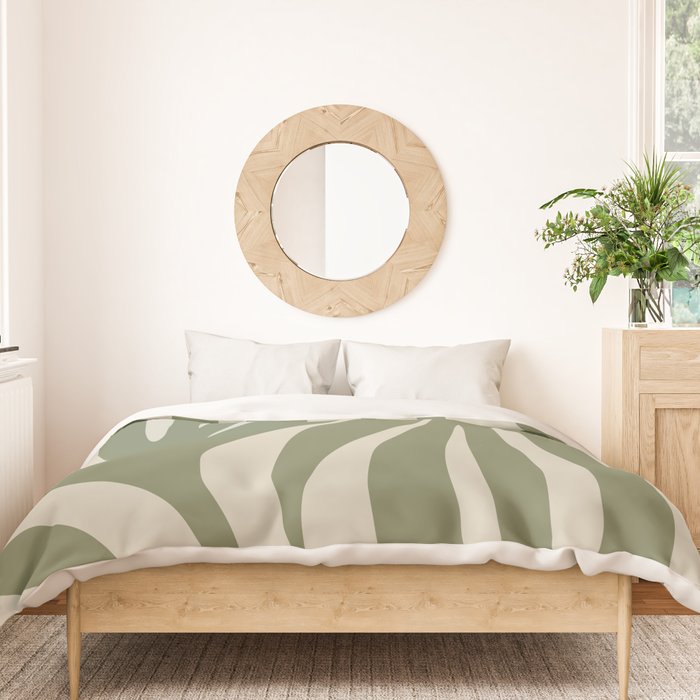 Maldives Abstract Seaweed Pattern in Vintage Olive Green and Beige Duvet Cover Gallery Image 3