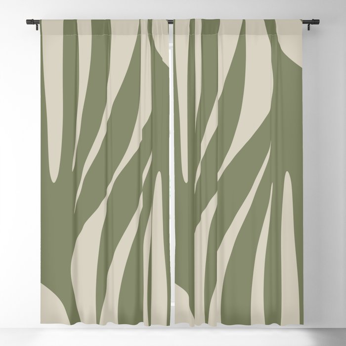 Maldives Abstract Seaweed Pattern in Vintage Olive Green and Beige Window Curtain Gallery Image 1