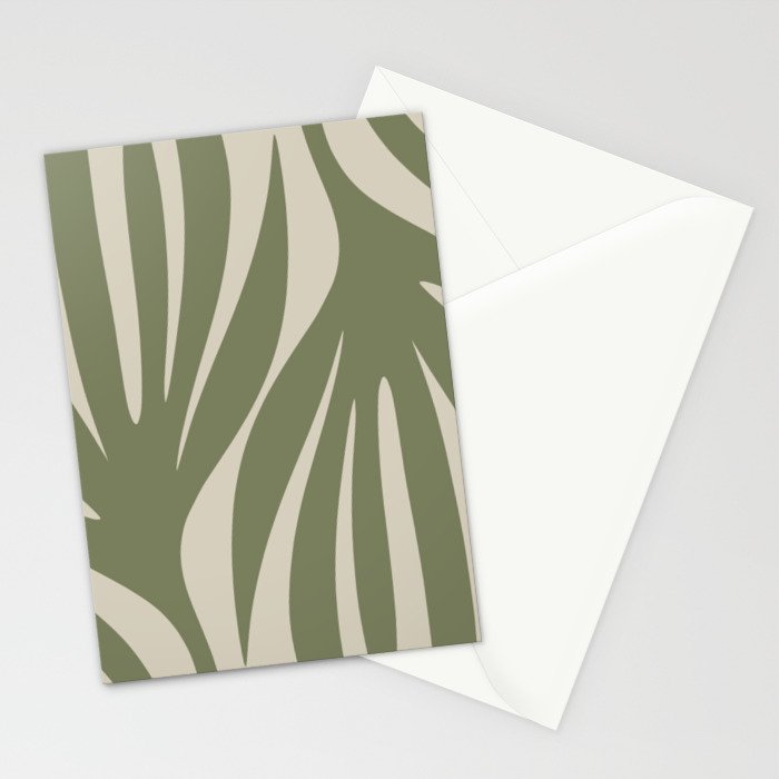 Maldives Abstract Seaweed Pattern in Vintage Olive Green and Beige Stationery Card Gallery Image 2