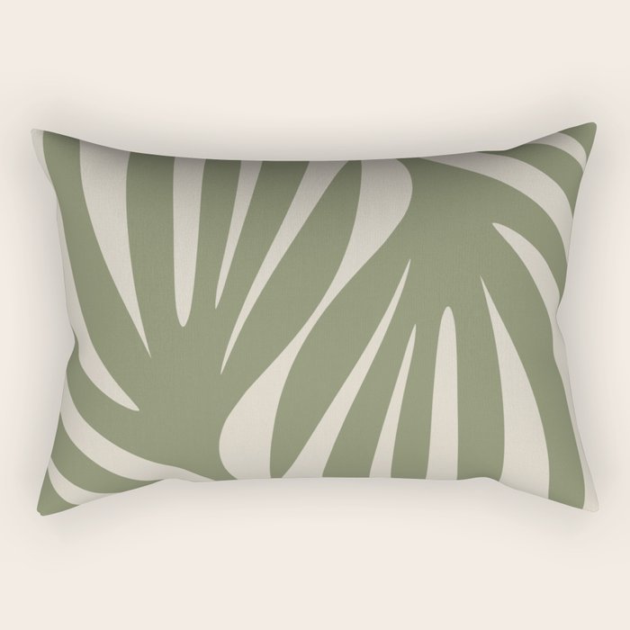 Maldives Abstract Seaweed Pattern in Vintage Olive Green and Beige Rectangular Pillow Gallery Image 1