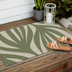 Maldives Abstract Seaweed Pattern in Vintage Olive Green and Beige Outdoor Rug Gallery Image 2