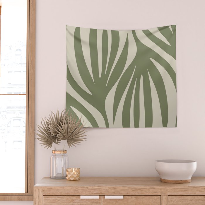 Maldives Abstract Seaweed Pattern in Vintage Olive Green and Beige Wall Tapestry Gallery Image 2