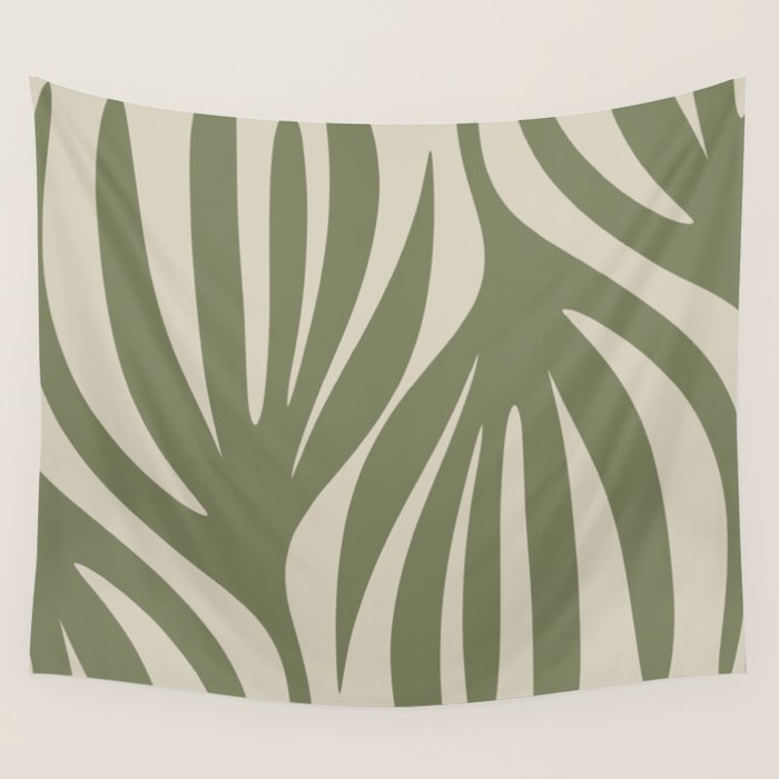 Maldives Abstract Seaweed Pattern in Vintage Olive Green and Beige Wall Tapestry Gallery Image 4