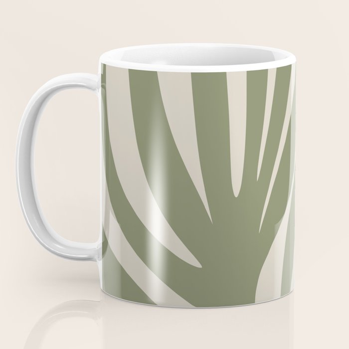 Maldives Abstract Seaweed Pattern in Vintage Olive Green and Beige Coffee Mug Gallery Image 3