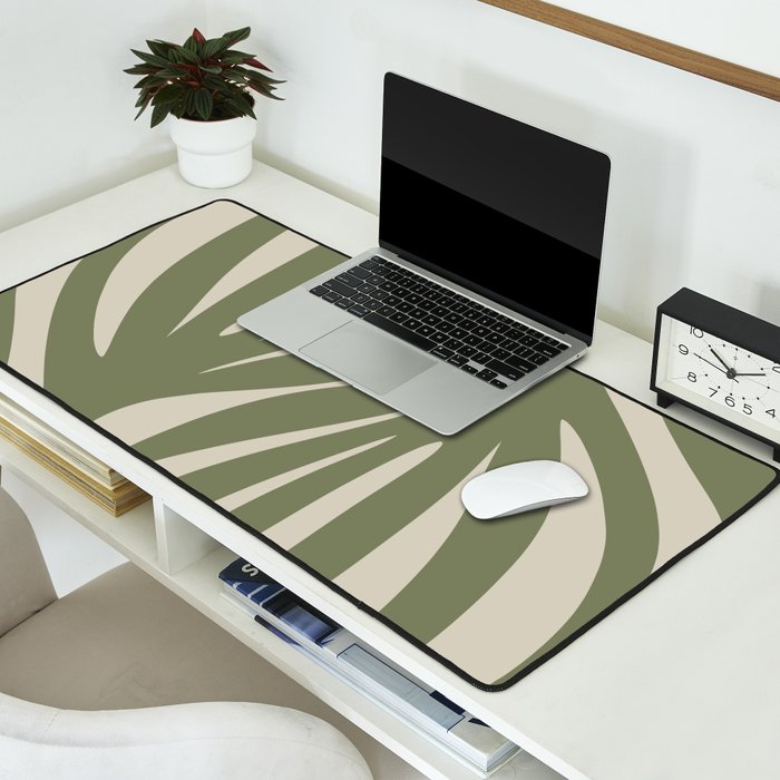 Maldives Abstract Seaweed Pattern in Vintage Olive Green and Beige Desk Mat Gallery Image 2