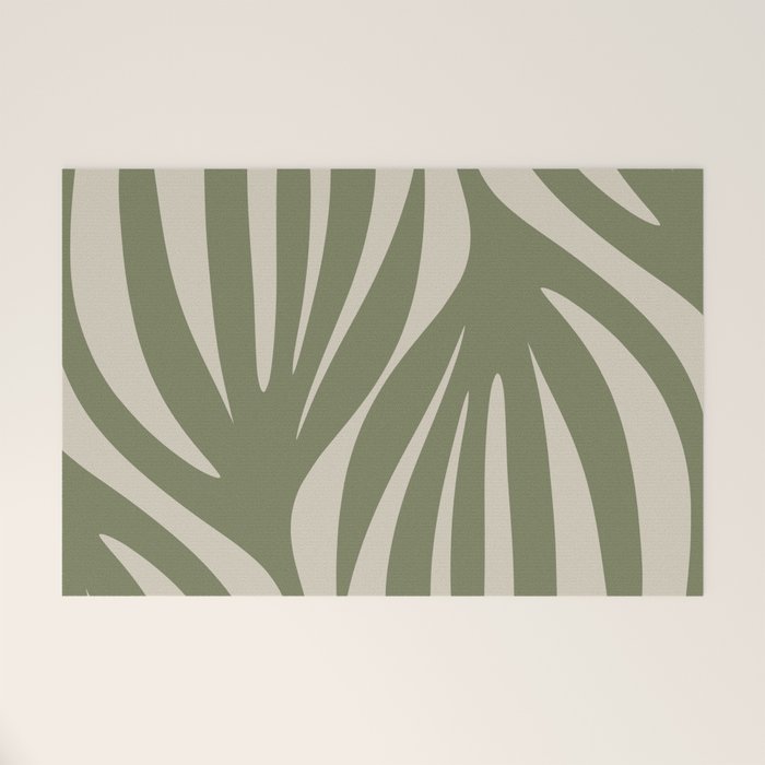 Maldives Abstract Seaweed Pattern in Vintage Olive Green and Beige Welcome Mat Gallery Image 1
