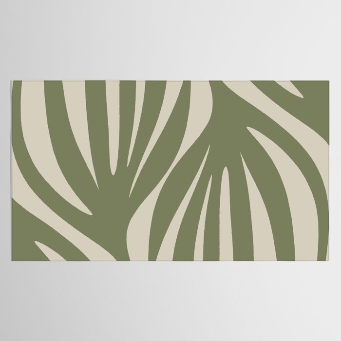 Maldives Abstract Seaweed Pattern in Vintage Olive Green and Beige Tablecloth Gallery Image 2