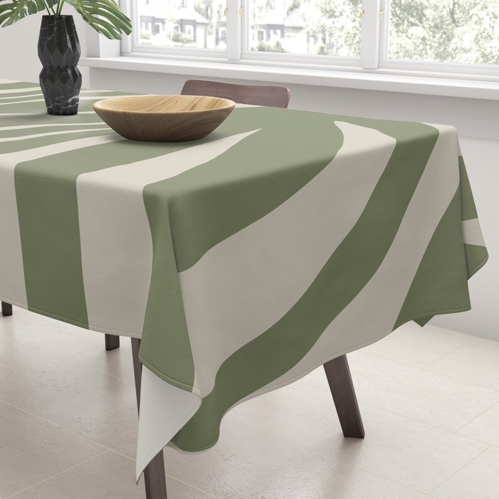 Maldives Abstract Seaweed Pattern in Vintage Olive Green and Beige Tablecloth Gallery Image 3