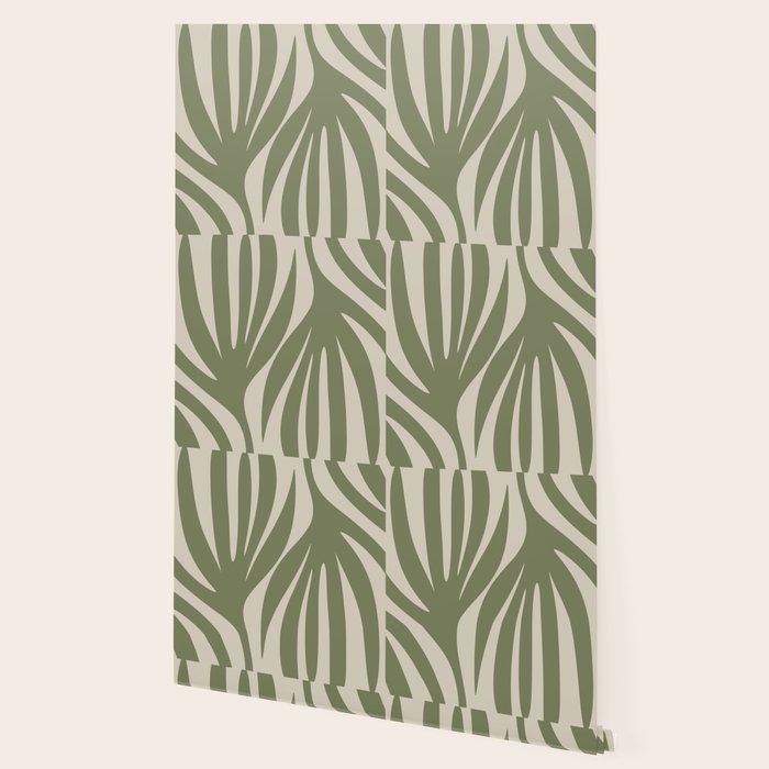 Maldives Abstract Seaweed Pattern in Vintage Olive Green and Beige Wallpaper Gallery Image 2