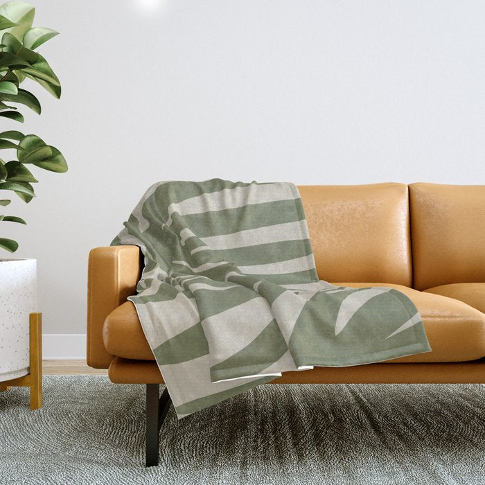 Maldives Abstract Seaweed Pattern in Vintage Olive Green and Beige Throw Blanket Gallery Image 1
